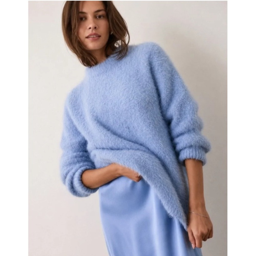 Marine Layer Teddy Eyelash Sweater High Neck Hydrangea Small Soft Cozy Oversized